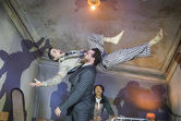Felipe Pacheco (Gregor), Joe Layton (Chief Clerk/Lodger) and Hannah Sinclair Robinson (Grete) in Frantic Assembly’s Metamorphosis - Tristram Kenton